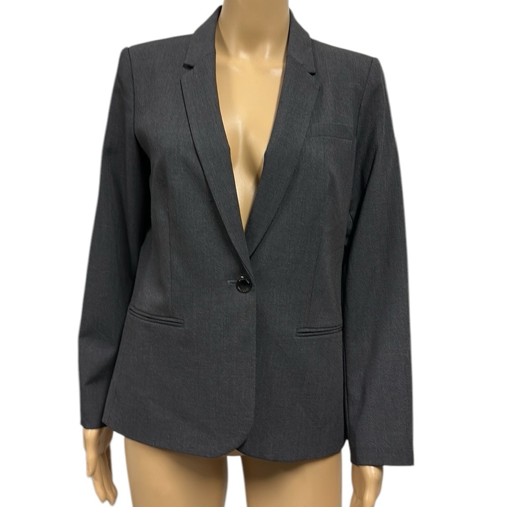 Calvin Klein Dark Gray 1 Button Front Blazer Jacket 3 Faux Pockets Womens 10P
